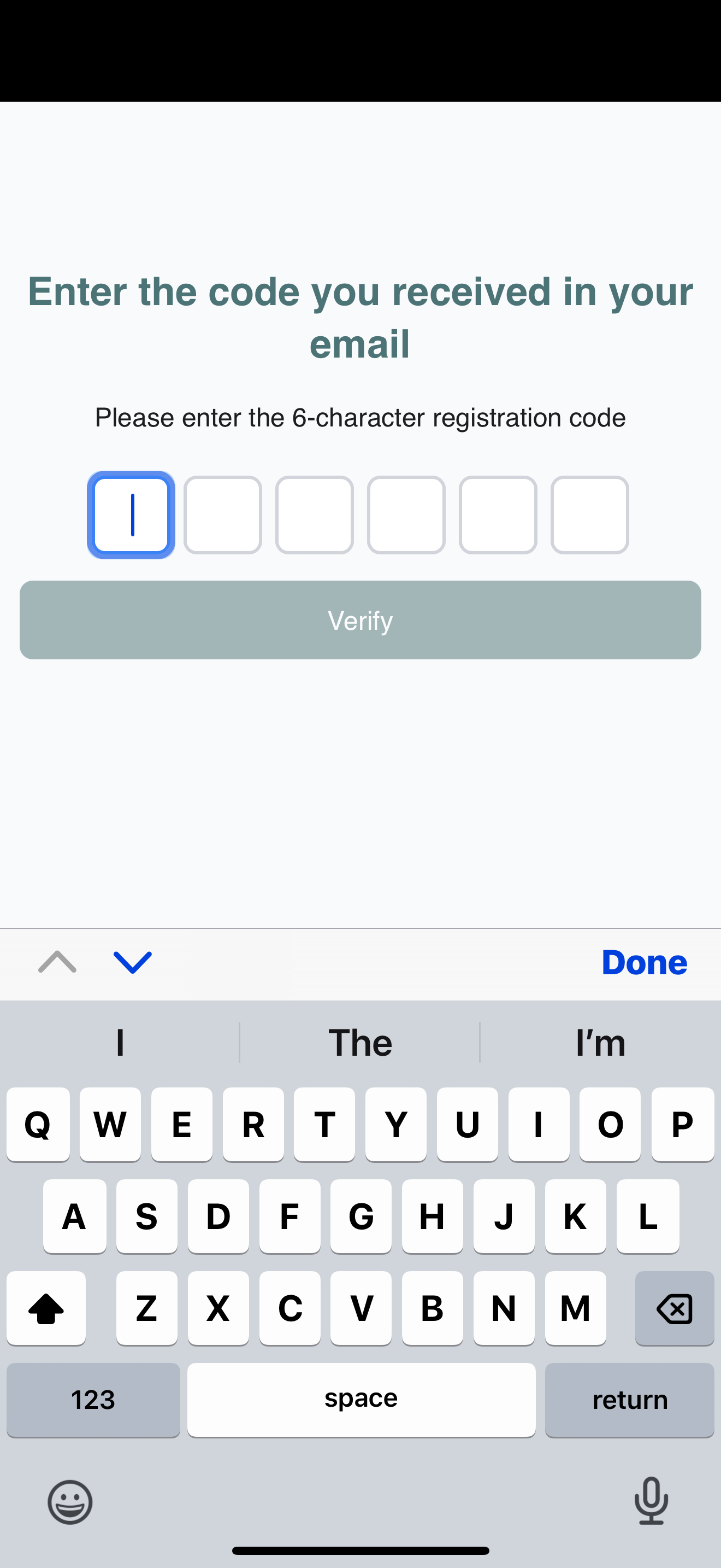 A screen to enter the reference code to securely register