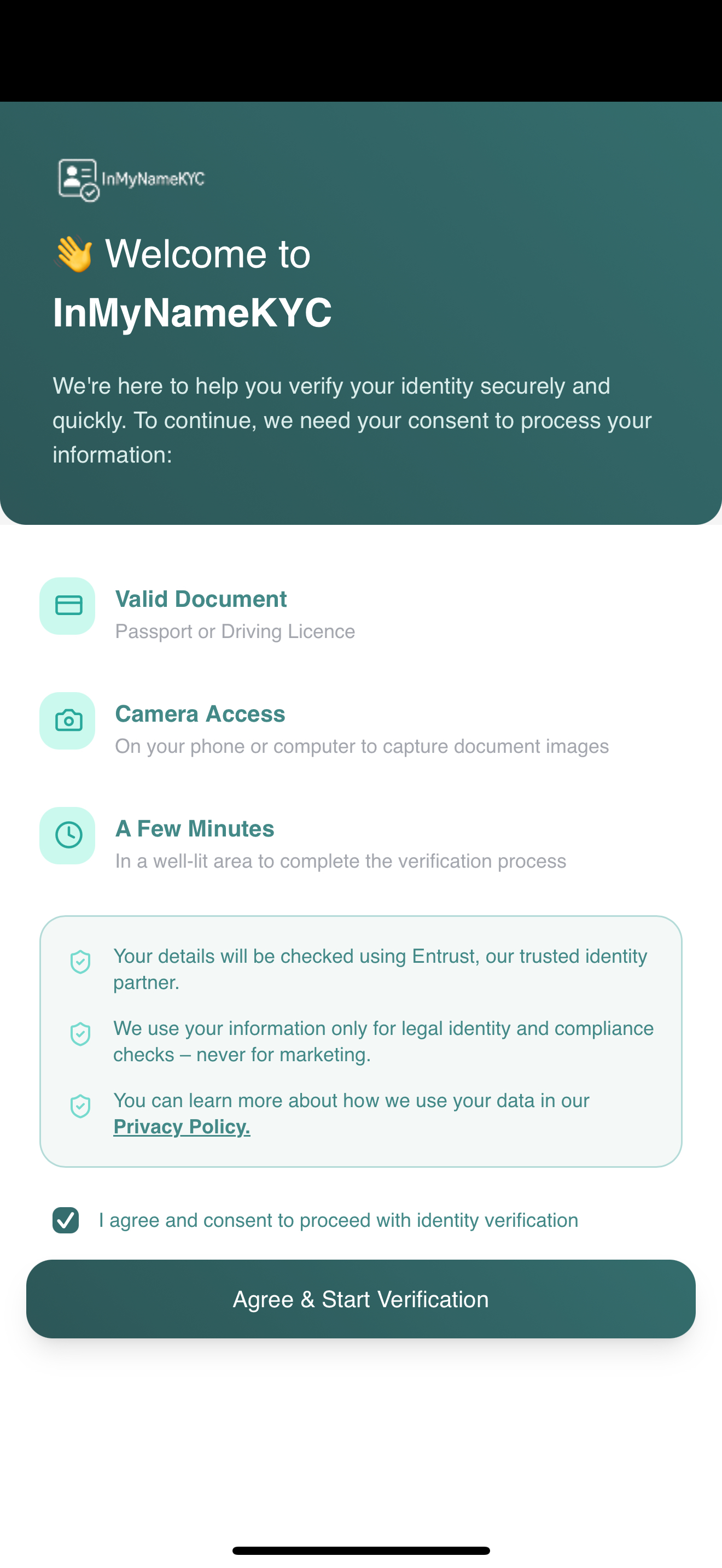 A screenshot showing the tickbox which gives consent to proceed.